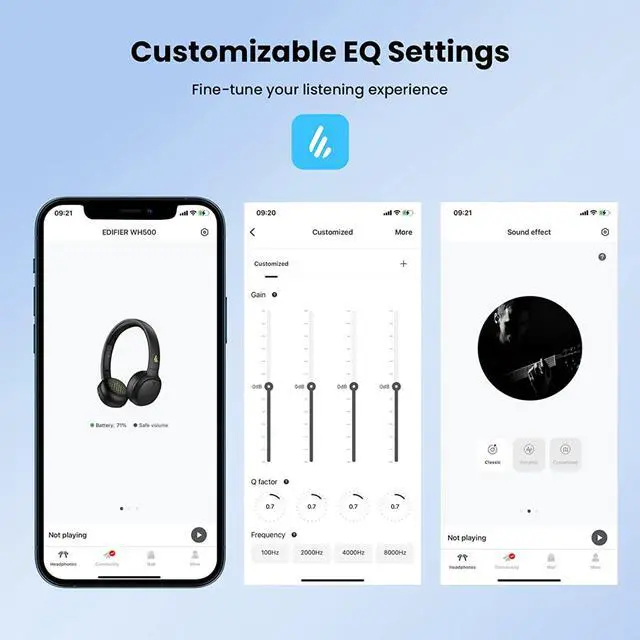 Alt view image 6 of 7 - Edifier WH500 Wireless On-Ear Headphones  Bluetooth V5.2 Lightweight and Foldable Headphones with 40-Hours Music Playtime  Personalize EQ -Fast Charging- Black