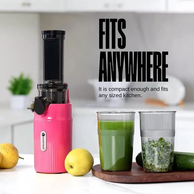 Alt view image 6 of 7 - Ventray Essential Ginnie Juicer, Compact Small Cold Press Juicer, Masticating Slow Juicer with 60RPM Low Speed, Easy to Clean & Nutrient Dense, Eco-Friendly Packaging, Vibrant Pink