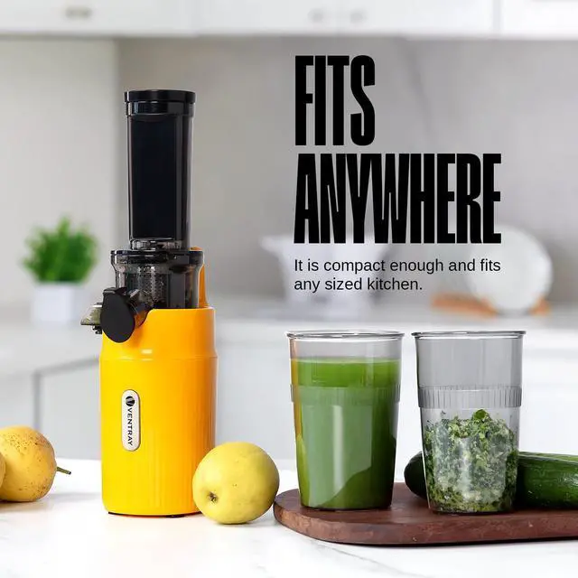 Alt view image 6 of 7 - Ventray Essential Ginnie Juicer, Compact Small Cold Press Juicer, Masticating Slow Juicer with 60RPM Low Speed, Easy to Clean & Nutrient Dense, Eco-Friendly Packaging, Sunny Yellow
