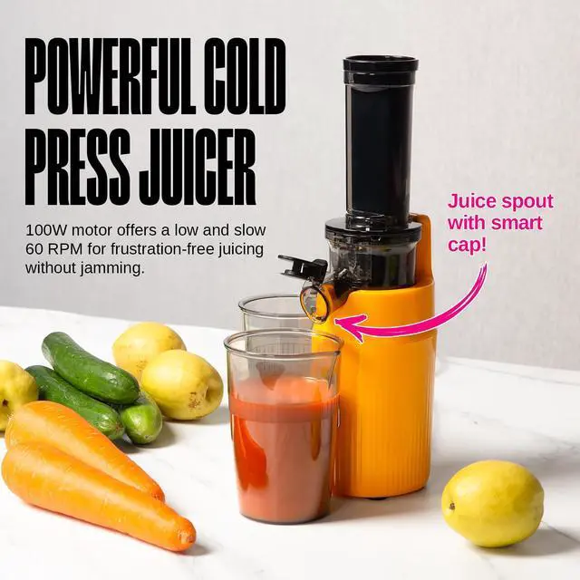 Alt view image 2 of 7 - Ventray Essential Ginnie Juicer, Compact Small Cold Press Juicer, Masticating Slow Juicer with 60RPM Low Speed, Easy to Clean & Nutrient Dense, Eco-Friendly Packaging, Sunny Yellow