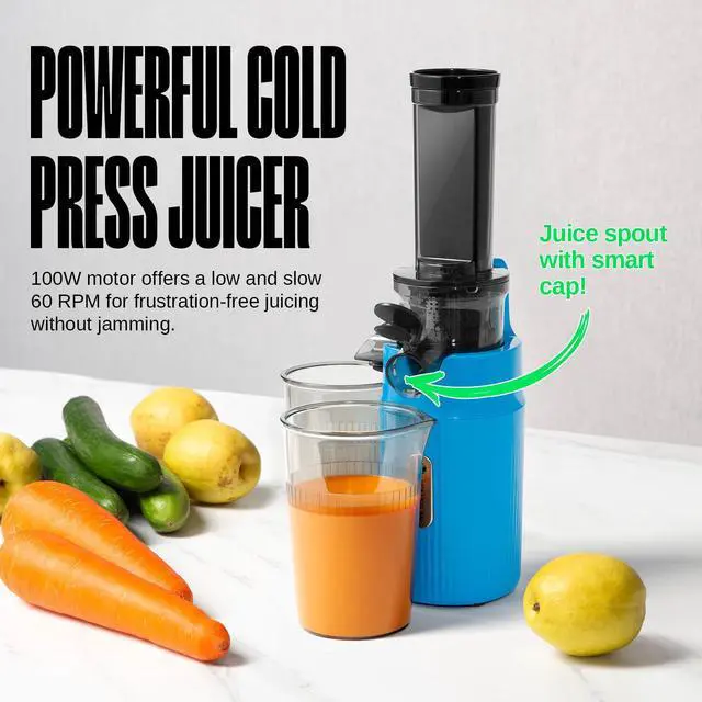 Alt view image 3 of 7 - Ventray Essential Ginnie Juicer, Compact Small Cold Press Juicer, Masticating Slow Juicer with 60RPM Low Speed, Easy to Clean & Nutrient Dense, Eco-Friendly Packaging, Sunny Blue