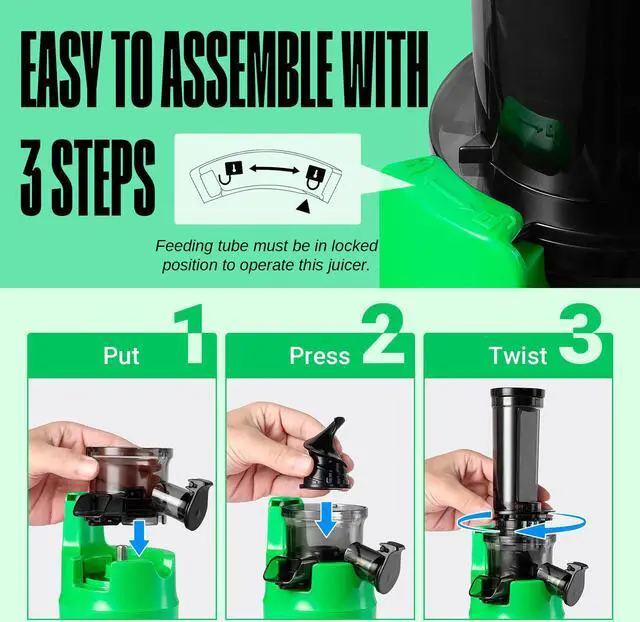 Alt view image 3 of 7 - Ventray Essential Ginnie Juicer, Compact Small Cold Press Juicer, Masticating Slow Juicer with 60RPM Low Speed, Easy to Clean & Nutrient Dense, Eco-Friendly Packaging, Sunny Green
