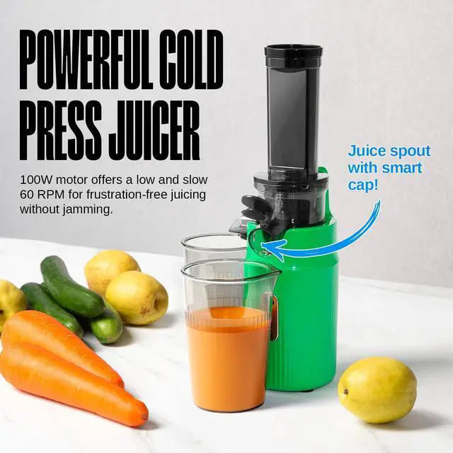 Alt view image 2 of 7 - Ventray Essential Ginnie Juicer, Compact Small Cold Press Juicer, Masticating Slow Juicer with 60RPM Low Speed, Easy to Clean & Nutrient Dense, Eco-Friendly Packaging, Sunny Green