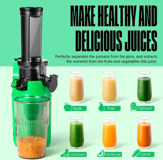 Alt view image 6 of 7 - Ventray Essential Ginnie Juicer, Compact Small Cold Press Juicer, Masticating Slow Juicer with 60RPM Low Speed, Easy to Clean & Nutrient Dense, Eco-Friendly Packaging, Sunny Green