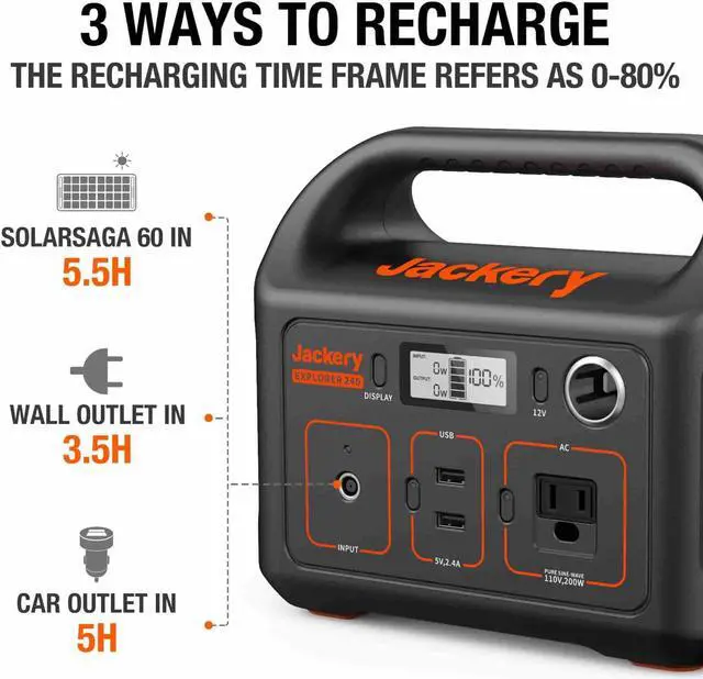 Alt view image 4 of 7 - Jackery Inc. Portable Power Station Explorer 240, Outdoor Solar Generator Mobile Lithium Battery Pack with 110V/240W AC Outlet (Solar Panel Not Included) for RV Road Trip Camping (Refurbished)
