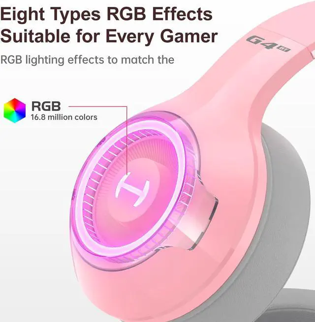 Alt view image 6 of 7 - Edifier G4BT Wireless Gaming Headset for PS5, PS4, PC Mac, Nintendo Switch, 48H Playtime Ultra-Low Latency Bluetooth Gaming Headphones for Phone, Bluetooth 5.0 Over-Ear Headphone - Pink