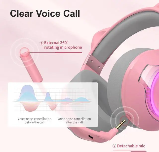 Alt view image 3 of 7 - Edifier G4BT Wireless Gaming Headset for PS5, PS4, PC Mac, Nintendo Switch, 48H Playtime Ultra-Low Latency Bluetooth Gaming Headphones for Phone, Bluetooth 5.0 Over-Ear Headphone - Pink