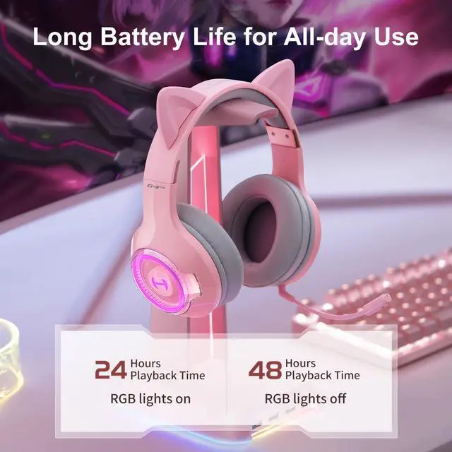 Alt view image 4 of 7 - Edifier G4BT Wireless Gaming Headset for PS5, PS4, PC Mac, Nintendo Switch, 48H Playtime Ultra-Low Latency Bluetooth Gaming Headphones for Phone, Bluetooth 5.0 Over-Ear Headphone - Pink