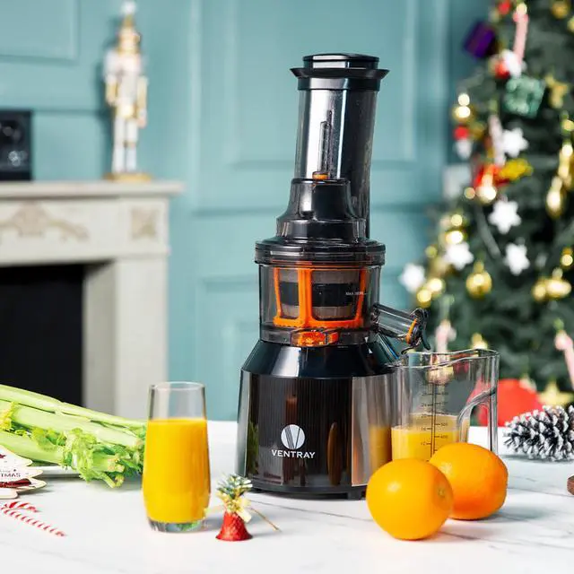 Alt view image 7 of 7 - Ventray Big Feeding Mouth,Large Chute,Masticating Juicer,BPA Free,Juice Extractor,Vertical High Juice Yield, Recipe,Brush,Juice Jars,Black