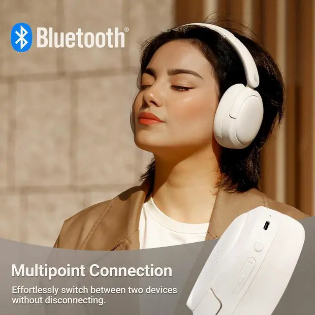 Alt view image 3 of 6 - Edifier V80 Hybrid Active Noise Cancelling Headphones, True Wireless Over Ear Bluetooth Headset with 45H Playtime Hi-Res Audio Fast Charging Multipoint Connection for Travel Home Office - Blushell