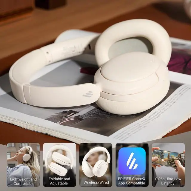 Alt view image 2 of 6 - Edifier V80 Hybrid Active Noise Cancelling Headphones, True Wireless Over Ear Bluetooth Headset with 45H Playtime Hi-Res Audio Fast Charging Multipoint Connection for Travel Home Office - Blushell