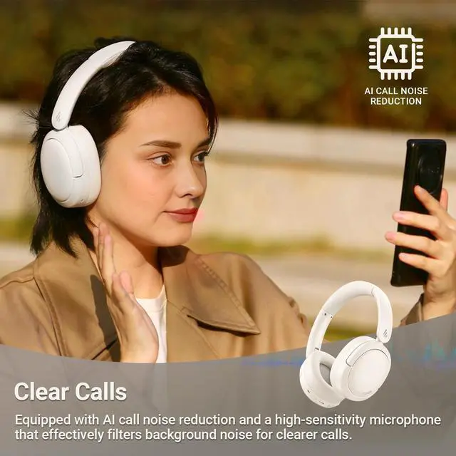 Alt view image 4 of 6 - Edifier V80 Hybrid Active Noise Cancelling Headphones, True Wireless Over Ear Bluetooth Headset with 45H Playtime Hi-Res Audio Fast Charging Multipoint Connection for Travel Home Office - Blushell