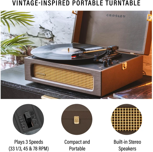 Alt view image 2 of 7 - Crosley CR8017B-CO Voyager Vintage Portable Vinyl Record Player Turntable With Bluetooth In/Out And Built-In Speakers