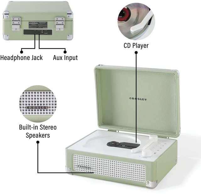Alt view image 2 of 7 - Crosley Cruiser Retro Portable CD Player with Stereo Bluetooth Speakers and FM Radio
