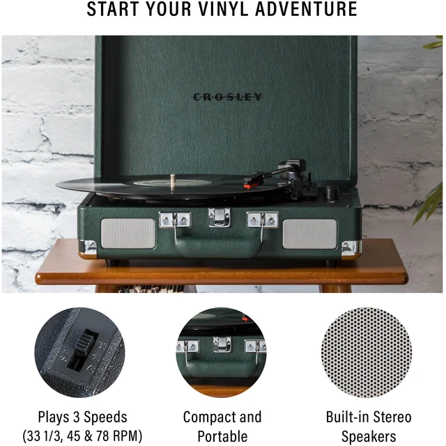 Alt view image 4 of 7 - Crosley Cr8005F-EM Cruiser Plus Vintage 3-Speed Bluetooth In/Out Suitcase Vinyl Record Player Turntable