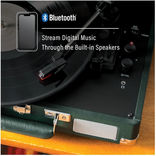 Alt view image 6 of 7 - Crosley Cr8005F-EM Cruiser Plus Vintage 3-Speed Bluetooth In/Out Suitcase Vinyl Record Player Turntable