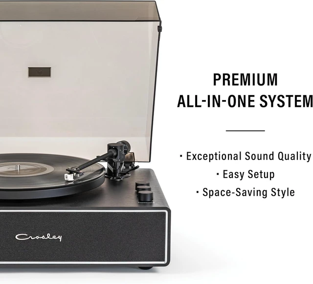 Alt view image 2 of 7 - Crosley CR6046A-BKSL Stave Record Player, 2-Speed Turntable, Bass/Treble Control