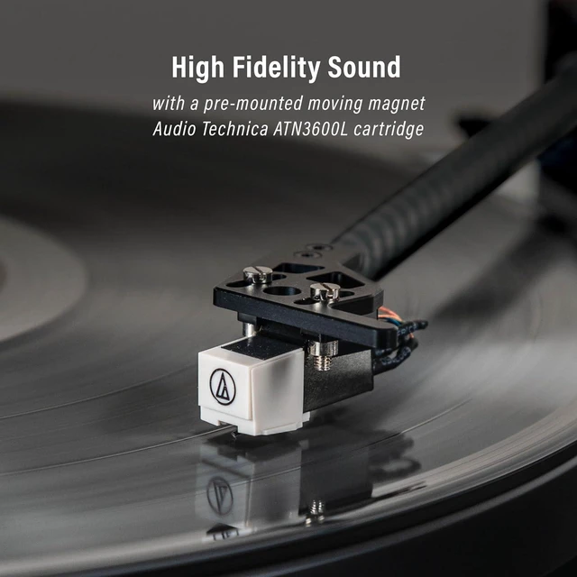 Alt view image 5 of 7 - Crosley CR6046A-BKSL Stave Record Player, 2-Speed Turntable, Bass/Treble Control