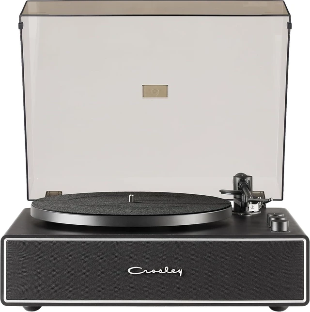 Main image of Crosley CR6046A-BKSL Stave Record Player, 2-Speed Turntable, Bass/Treble Control