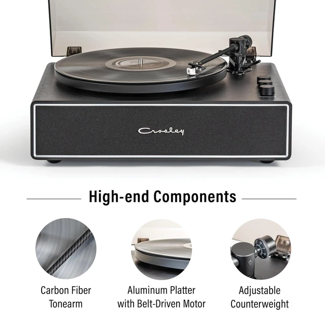 Alt view image 3 of 7 - Crosley CR6046A-BKSL Stave Record Player, 2-Speed Turntable, Bass/Treble Control