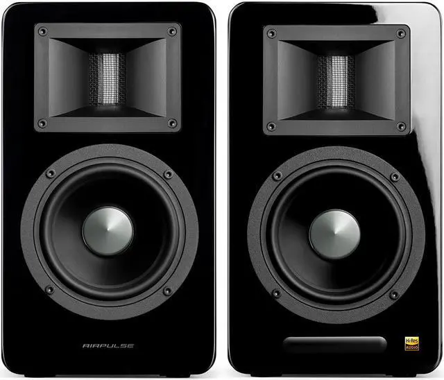 Alt view image 2 of 5 - AirPulse A100 Hi-Res Audio Certified Active Speaker System Built-in Amplifier Optical, Coaxial, Bluetooth 4.1 aptX, RCA, AUX, and USB Inputs - Pair Black