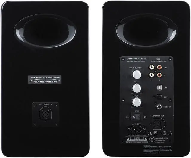 Alt view image 3 of 5 - AirPulse A100 Hi-Res Audio Certified Active Speaker System Built-in Amplifier Optical, Coaxial, Bluetooth 4.1 aptX, RCA, AUX, and USB Inputs - Pair Black