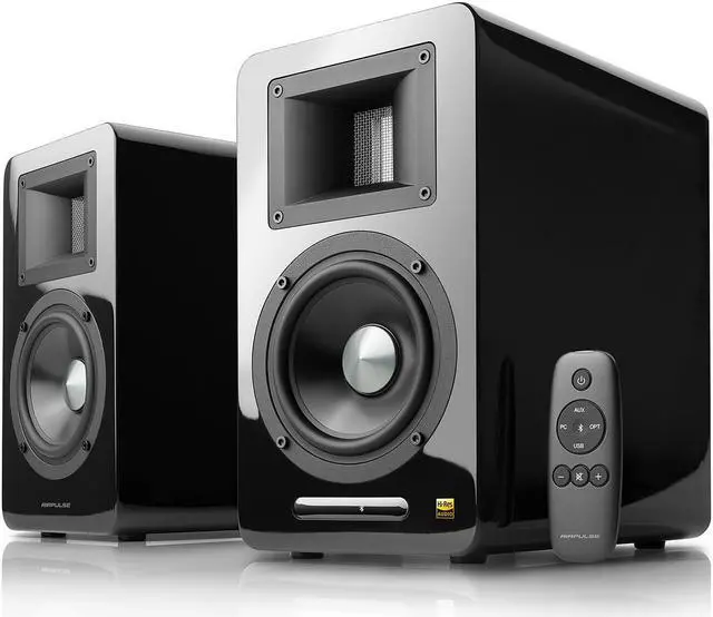 Main image of AirPulse A100 Hi-Res Audio Certified Active Speaker System Built-in Amplifier Optical, Coaxial, Bluetooth 4.1 aptX, RCA, AUX, and USB Inputs - Pair Black