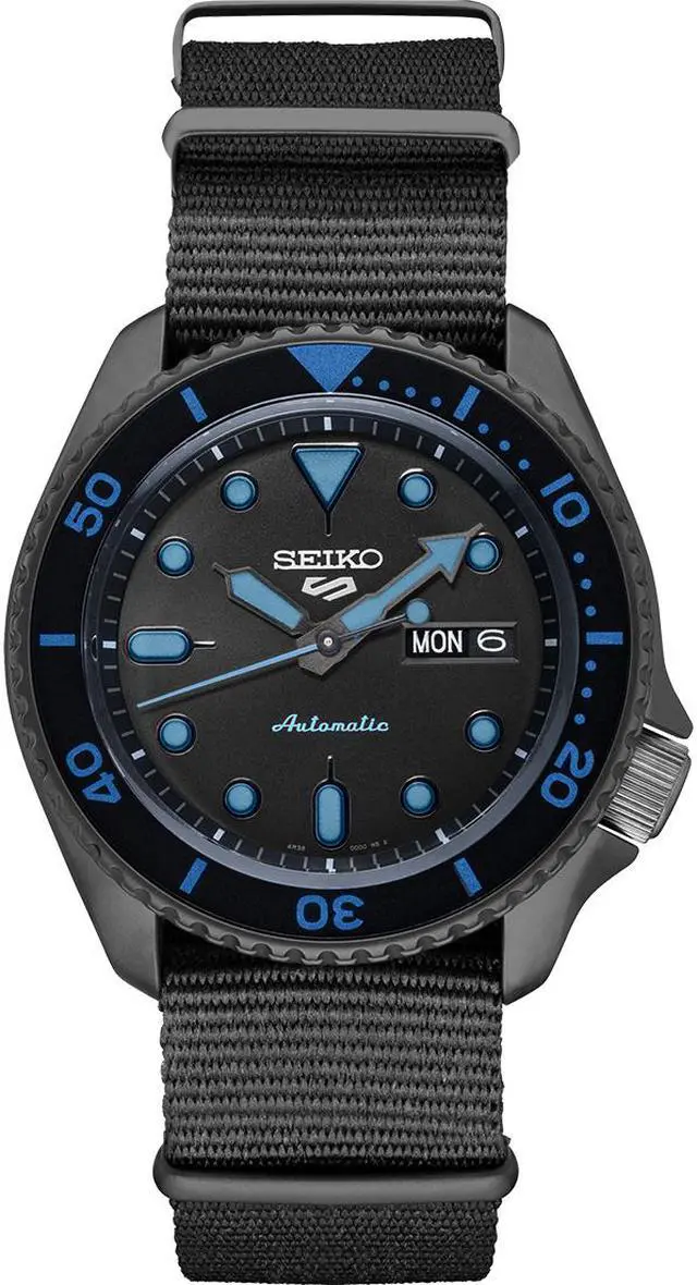 Alt view image 2 of 5 - Seiko SRPD81 5 Sports 24-Jewel Automatic Watch - Black/Blue - Nylon