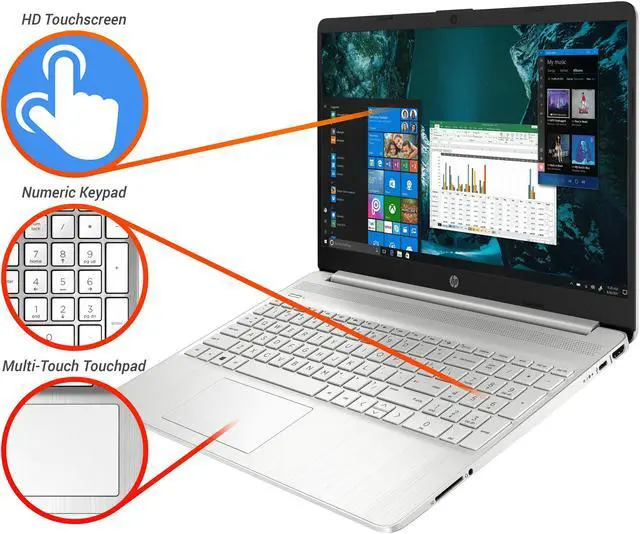 Alt view image 5 of 7 - HP 15 Notebook, 15.6" HD Touch Display, AMD Ryzen 7 3700U up to 4.0 GHz, 12 GB RAM, 512 GB NVMe SSD, Vega 10, HDMI, Card Reader, Wi-Fi, Bluetooth, Windows 10 Home
