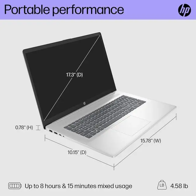 Alt view image 5 of 6 - HP 17.3 inch FHD Display Laptop | AMD Ryzen 5 7520U((Beat i7-1165G7) | AMD Radeon Graphics | Webcam| Bluetooth | Silver| 16GB RAM | 512GB SSD | Windows 11 Home |Bundle with Laptop Stand