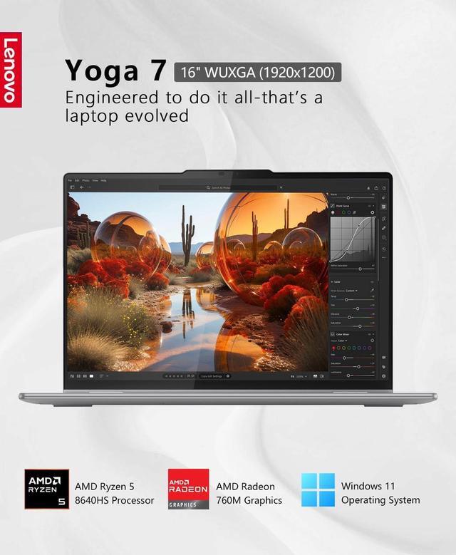 Alt view image 3 of 6 - Lenovo Yoga 7 2-in-1 16" WUXGA Touchscreen Laptop | AMD Ryzen 5 8640HS(Beat i5-1355U)|AMD Radeon Graphics| Backlit |Fingerprint | 8GB RAM DDR5 | 1024GB SSD | Windows 11 Home | Bundle with Stylus Pen