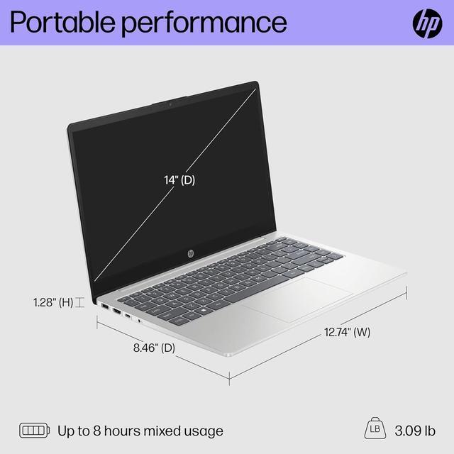 Alt view image 3 of 6 - HP 14 inch FHD Display Slim Laptop | Intel Core i7-1355U Processor | Intel Iris Xe Graphics |Webcam | Silver | 32GB RAM | 1024GB SSD | Windows 11 Home | Bundle with USB 3.0 Hub