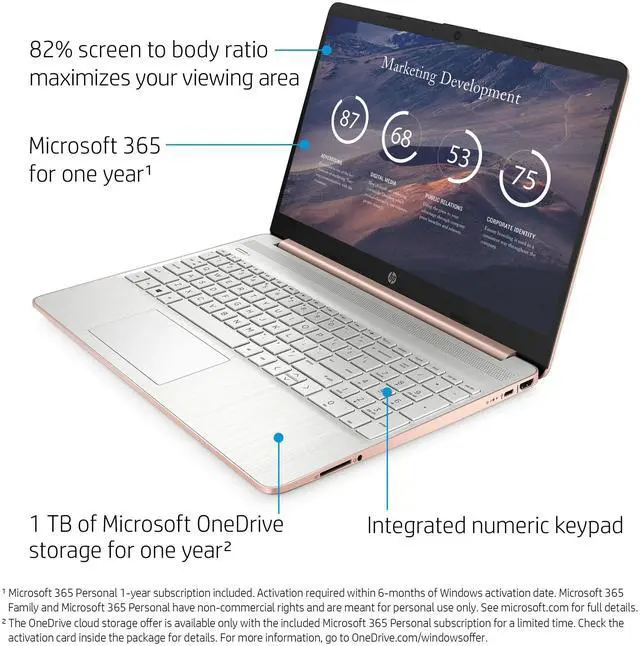 Alt view image 4 of 5 - HP 15.6" HD Laptop | AMD Athlon N3050 Processor| AMD Radeon Graphics| Mouse | Sleeve | Microsoft 365 | 4GB RAM | 512GB SSD |Windows 10 S |