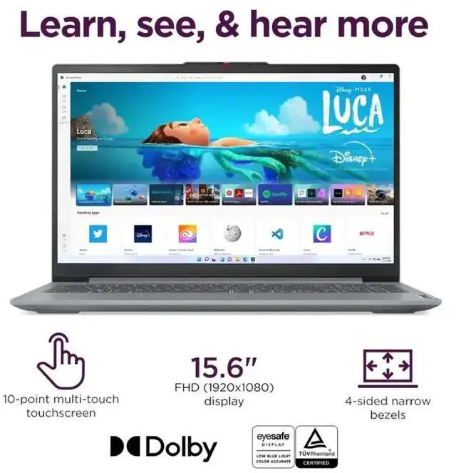 Alt view image 4 of 6 - Lenovo IdeaPad Slim 3i 15.6" Full HD Laptop | Intel Core i3-N305 | Intel UHD Graphics| Copilot | Webcam| Grey | 8GB RAM | 128GB SSD |Windows 11 S |Bundle with USB 3.0 Hub