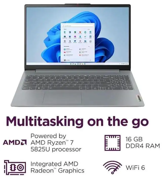 Alt view image 5 of 6 - Lenovo IdeaPad Slim 3i 15.6" Full HD Laptop | Intel Core i3-N305 | Intel UHD Graphics| Copilot | Webcam| Grey | 8GB RAM | 128GB SSD |Windows 11 S |Bundle with USB 3.0 Hub