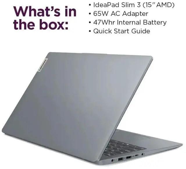 Alt view image 6 of 6 - Lenovo IdeaPad Slim 3i 15.6" Full HD Laptop | Intel Core i3-N305 | Intel UHD Graphics| Copilot | Webcam| Grey | 8GB RAM | 128GB SSD |Windows 11 S |Bundle with USB 3.0 Hub
