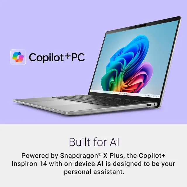 Alt view image 2 of 5 - Dell Copilot Inspiron 14 Laptop 14 inch FHD+ (1920x1200) Display |Snapdragon X Plus - X1P-64-100|Qualcomm Adreno| WIFI| Gray | 16GB RAM DDR5 | 2TB SSD |Windows 11 Home |