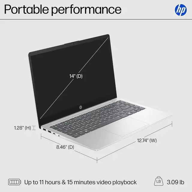 Alt view image 3 of 6 - HP 14 inch Laptop HD Display| Intel Core i3-N305 Processor| Intel UHD Graphics| Webcam|Copilot|Silver|  16GB RAM  | 1024GB SSD  | Windows 11 S | Bundle with  Laptop Stand