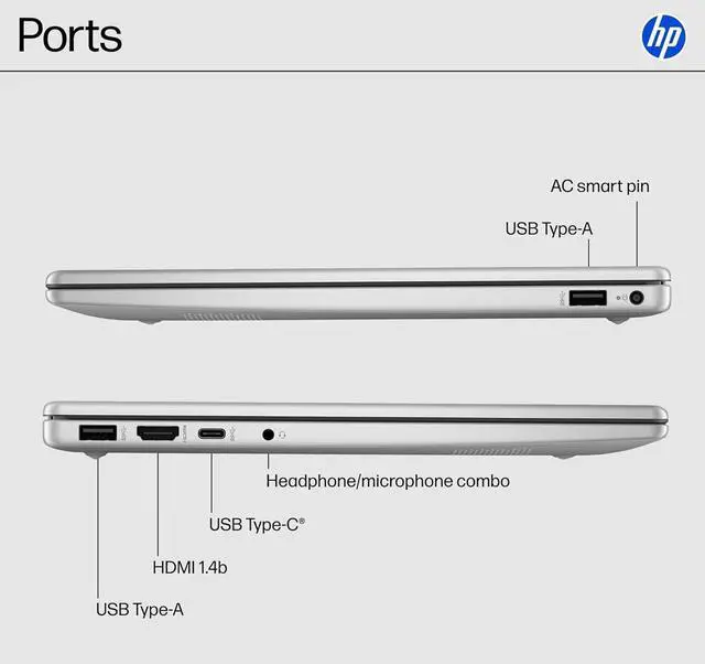 Alt view image 4 of 6 - HP 14 inch Laptop HD Display| Intel Core i3-N305 Processor| Intel UHD Graphics| Webcam|Copilot|Silver|  16GB RAM  | 1024GB SSD  | Windows 11 S | Bundle with  Laptop Stand