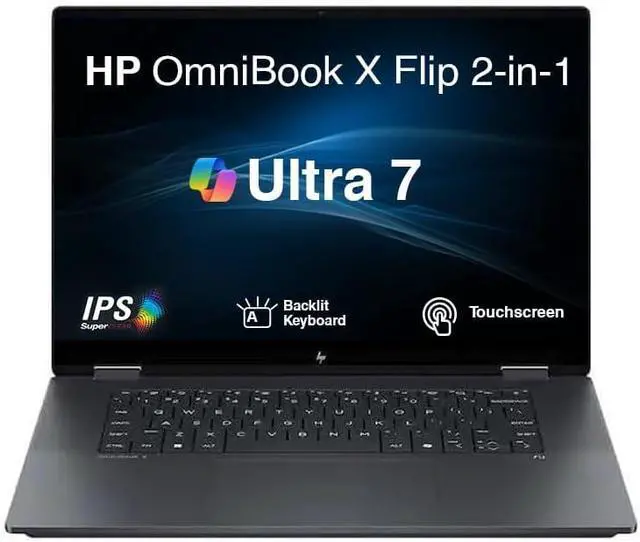Alt view image 2 of 6 - HP OmniBook X Flip Copilot+ PC 16 WUXGA 2-in-1 Touchscreen Laptop|Intel Core Ultra 7 256V|Intel Arc 140V Graphics|Backlit| 16GB RAM DDR5 | 1024GB SSD |Windows 11 Home |Bundle with Stylus Pen