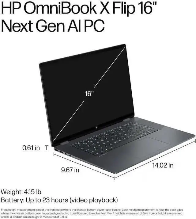 Alt view image 4 of 6 - HP OmniBook X Flip Copilot+ PC 16 WUXGA 2-in-1 Touchscreen Laptop|Intel Core Ultra 7 256V|Intel Arc 140V Graphics|Backlit| 16GB RAM DDR5 | 1024GB SSD |Windows 11 Home |Bundle with Stylus Pen