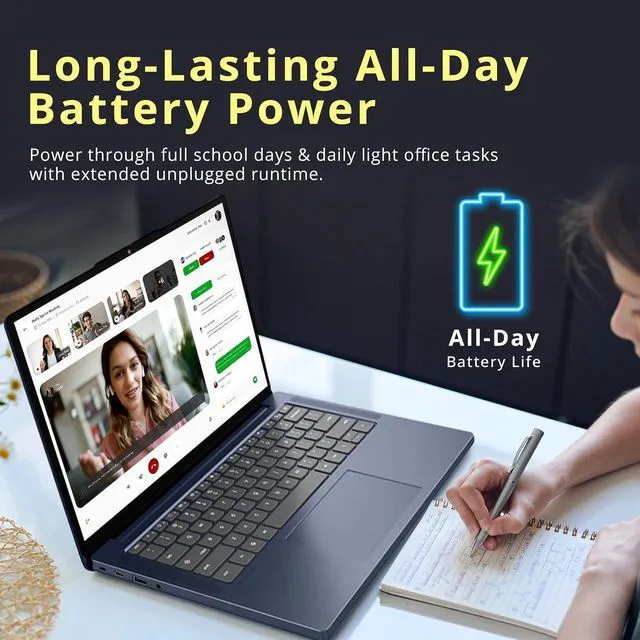 Alt view image 5 of 6 - Lenovo IdeaPad Slim Chromebook 14" WUXGA Touchscreen Laptop|MediaTek Kompanio 540|Integrated Graphics|Webcam|Blue| 4GB RAM | 64GB SSD |Chrome OS |Bundle with Stylus Pen
