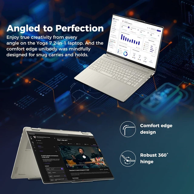Alt view image 4 of 5 - Lenovo Yoga 7a 2-in-1 16 WUXGA LCD Touchscreen Laptop|AMD Ryzen AI 5 430|AMD Radeon Graphics|Backlit|Fingerprint| 16GB RAM DDR5 | 512GB SSD |Windows 11 Pro |Bundle with Stylus Pen