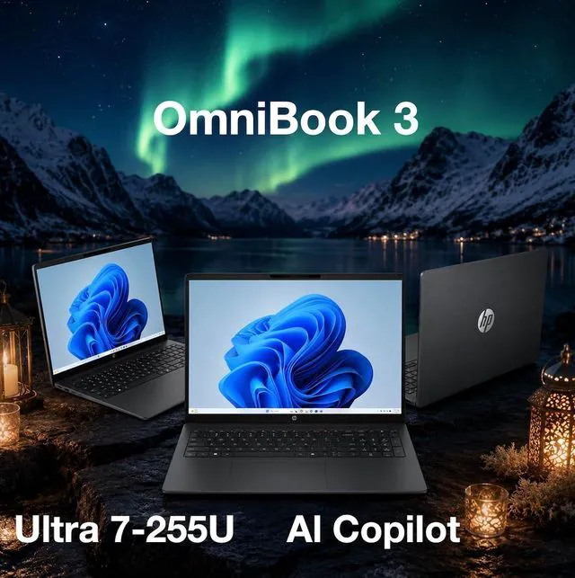 Alt view image 2 of 5 - HP OmniBook 3 16" WUXGA Touchscreen Laptop |Intel Core Ultra 7 255U|Intel Graphics|Copilot|Webcam| 32GB RAM DDR5 | 1024GB SSD |Windows 11 Pro |Bundle with Stylus Pen
