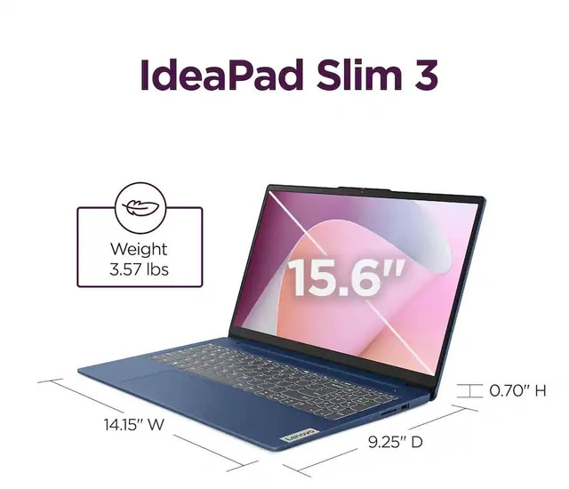 Alt view image 5 of 5 - Lenovo IdeaPad Slim 3 15.6" FHD AI Copilot Laptop | AMD Ryzen 5 40 Processor | AMD Radeon 610M Graphics | Abyss Blue | 8GB RAM DDR5 | 256GB SSD |Windows 11 Pro |Bundle with USB 3.0 Hub
