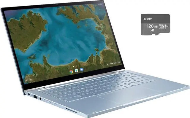 Main image of ASUS 14" 2-1 FHD Touch-screen Laptop | Intel Core m3-8100Y | Intel UHD Graphics 615 | 4GB RAM | 64GB eMMC Flash Memory | Chrome OS | Backlit Keyboard | Bundle Woov 128GB MicroSD Card