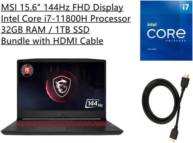 Main image of MSI 15.6" 144Hz FHD 1080p Display Laptop | Intel Core i7-11800H Processor | NVIDIA GeForce RTX 3070 | 32GB RAM | 1TB SSD | Backlit Keyboard | Win10 | Black | Bundle with HDMI Cable