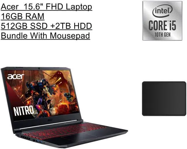 Main image of Acer  15.6" FHD Laptop | 10th Gen Intel Core i5-10300H Processor  | NVIDIA GeForce RTX 3050 | 16GB RAM | 512GB SSD +2TB HDD| Windows 10 Home | Backlit Keyboard | Bundle with Mouse Pad