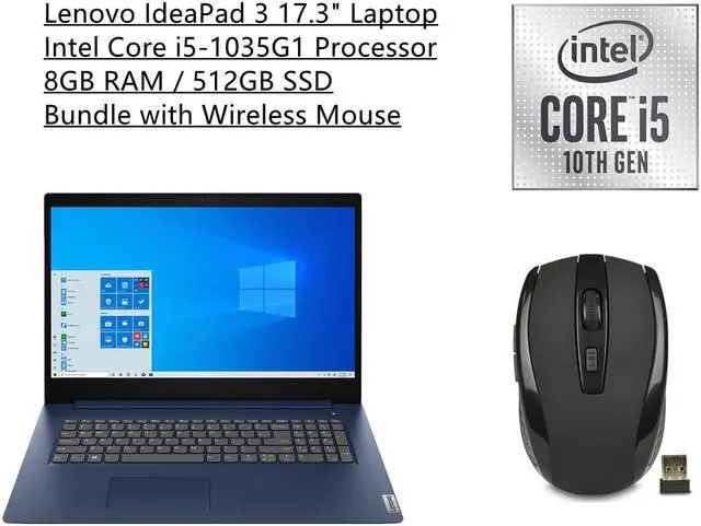 Main image of Lenovo IdeaPad 3 17.3 HD+ Energy-efficient LED Laptop | Intel Core i5-1035G1 Quad-Core Processor | 8GB RAM | 512GB SSD | Windows 10 Home in S Mode | Bundle with Wireless Mouse