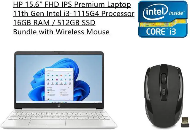 Main image of New HP 15.6" FHD IPS Premium Laptop | 11th Gen Intel i3-1115G4 Processor | 16GB RAM | 512GB SSD | Fingerprint | HDMI | Windows 10 Home S Mode | Natural Silver | Bundle with Wireless Mouse